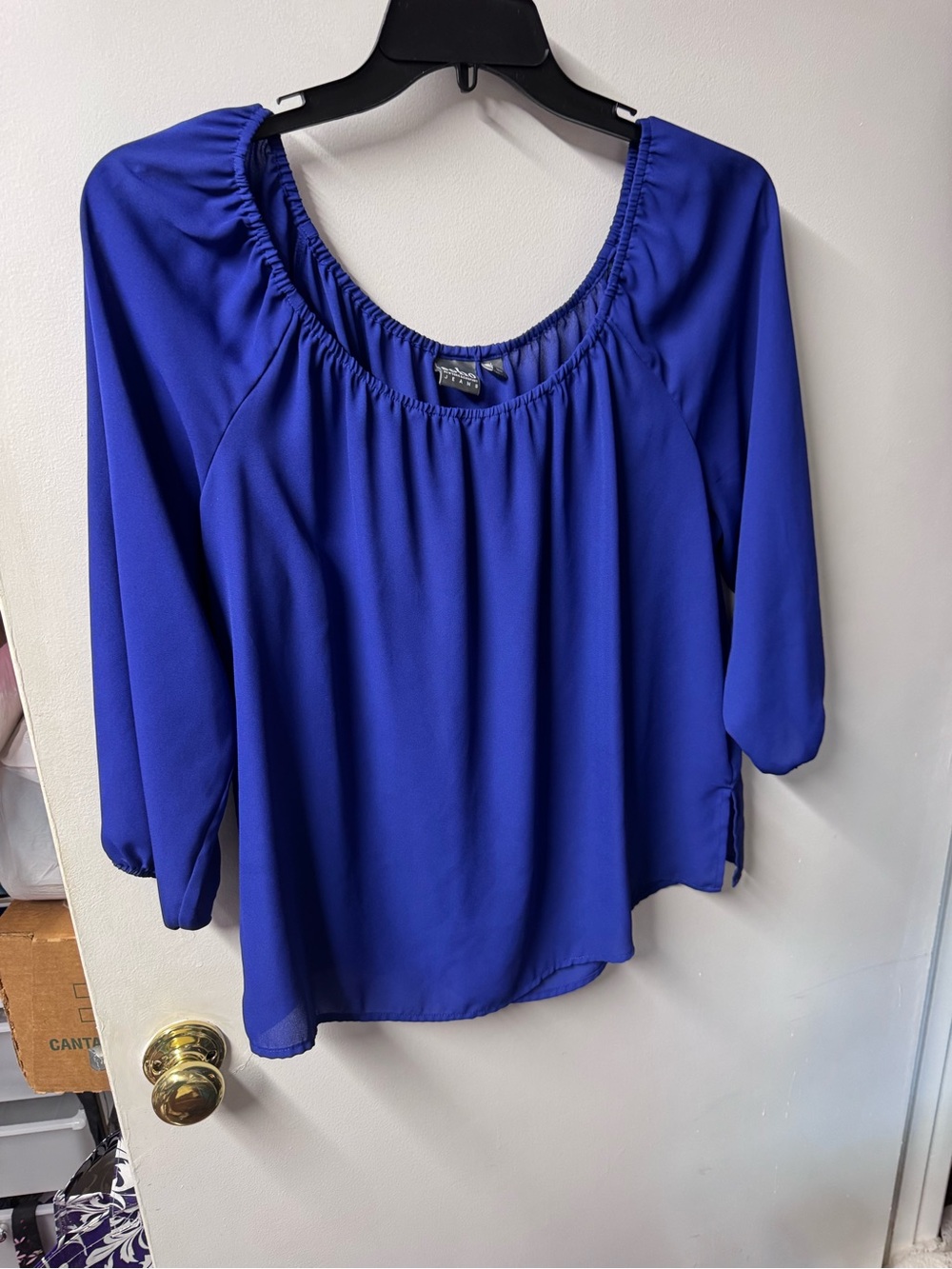 New York & Company Royal Blue Peasant Scoop Neck Blouse
